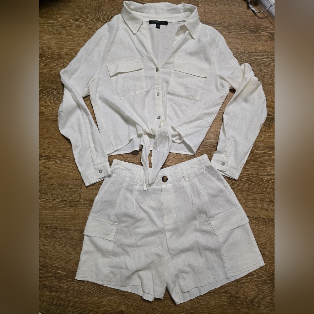 Marc New York Cream Button-Up Linen Short Set